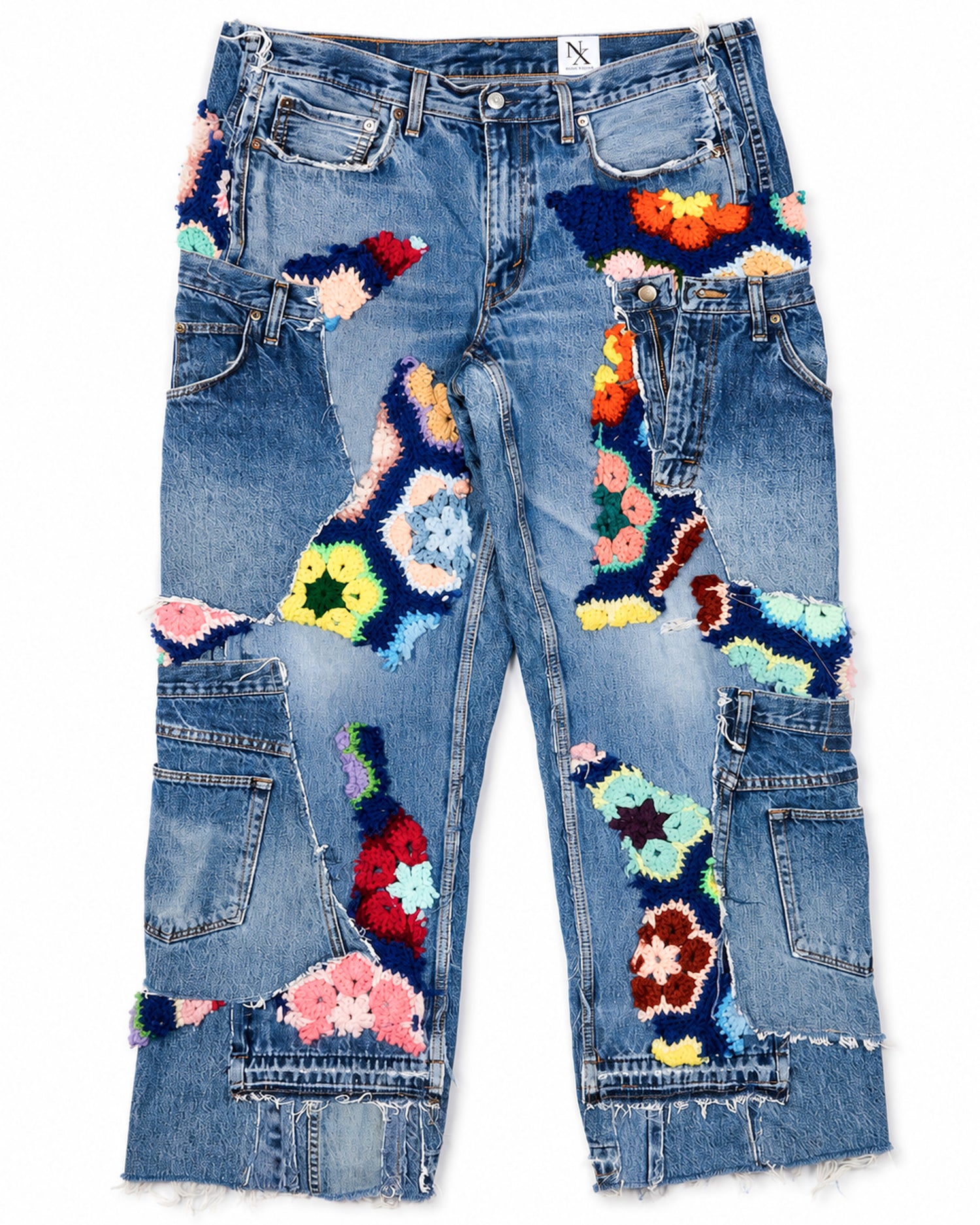 Navy Crochet x Patchwork Denim Jeans