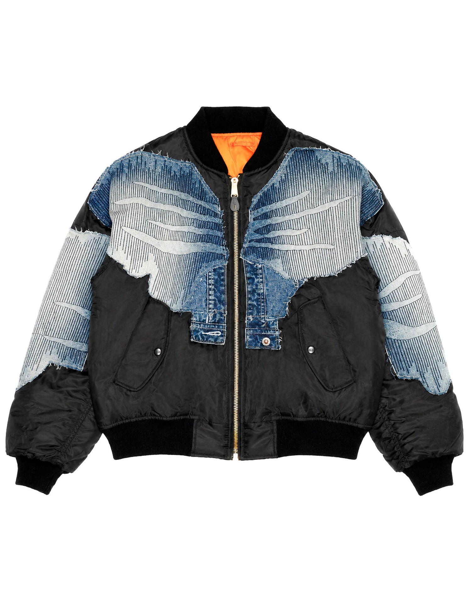 Zig Zag Stitch Denim Bomber Jacket