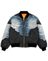 Zig Zag Stitch Denim Bomber Jacket
