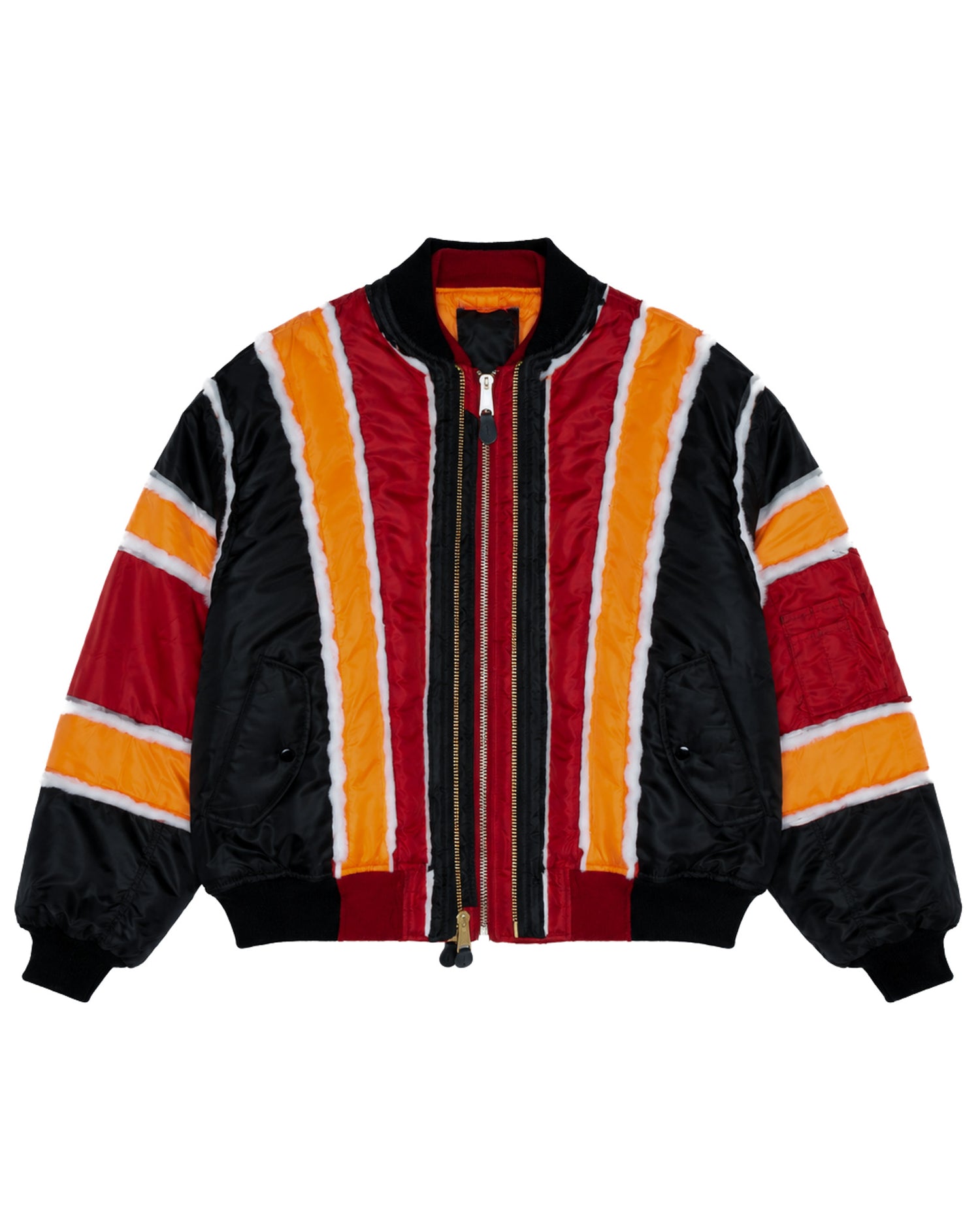 Black/Red Raw Panel Bomber Jacket