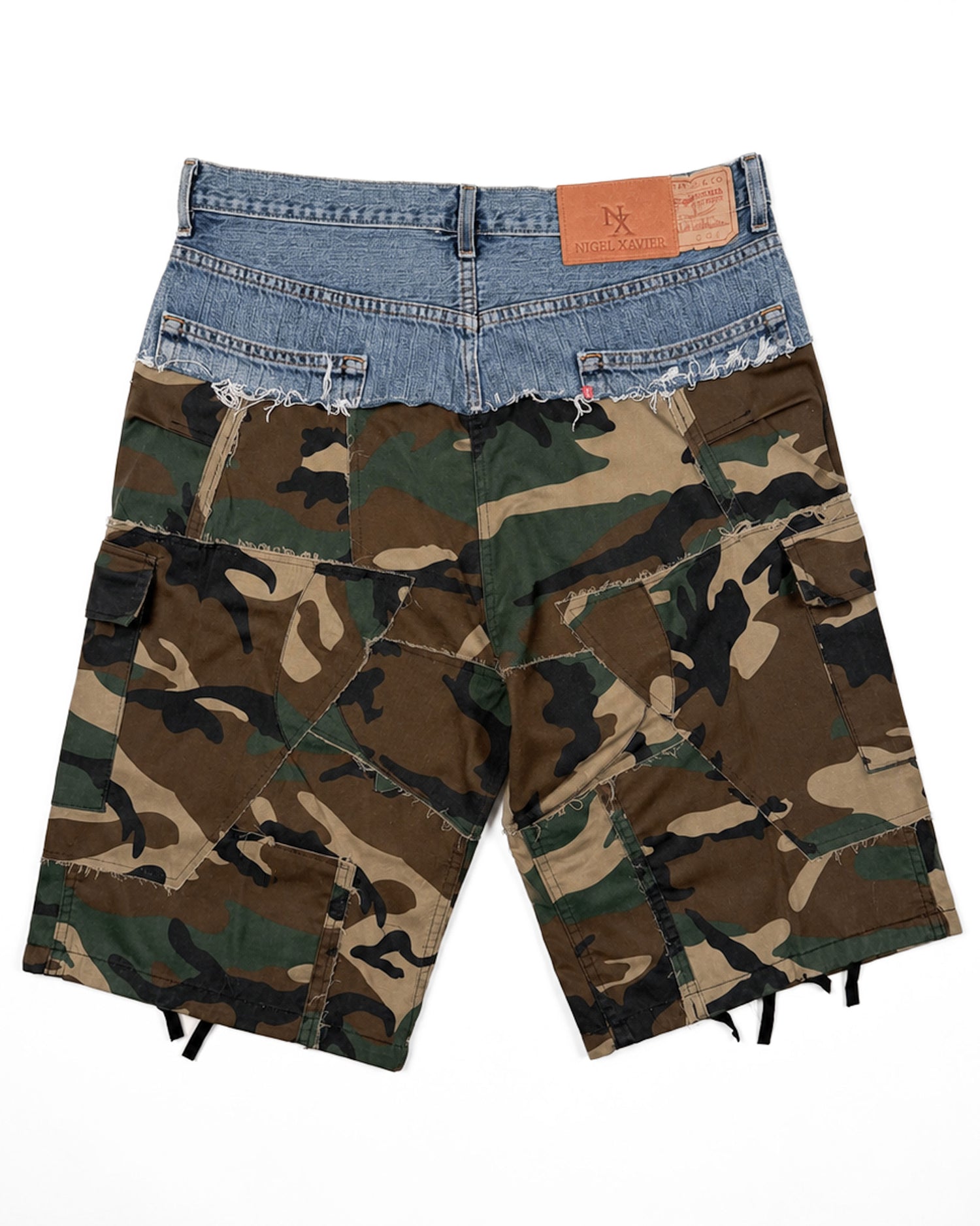 Patchwork Camo + Denim Shorts