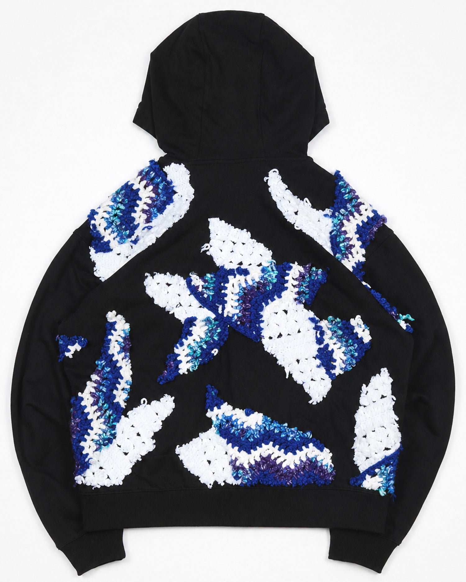 Navy Patchwork Crochet Zip-Up Hoodie