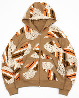 Orange Patchwork Crochet Zip-Up Hoodie