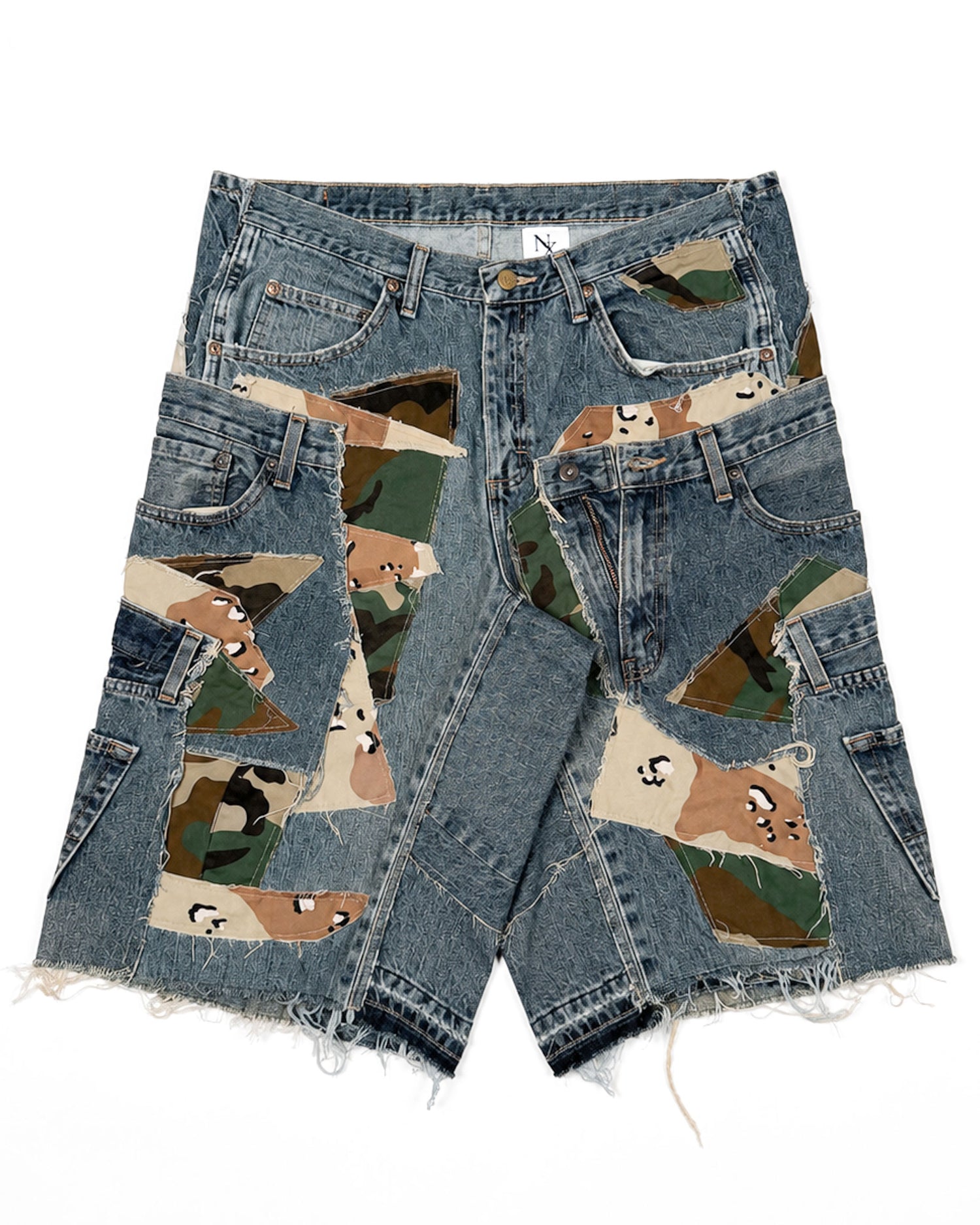 Patchwork Woodland/Desert Camo + Denim Shorts 2