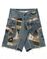 Patchwork Woodland/Desert Camo + Denim Shorts 2