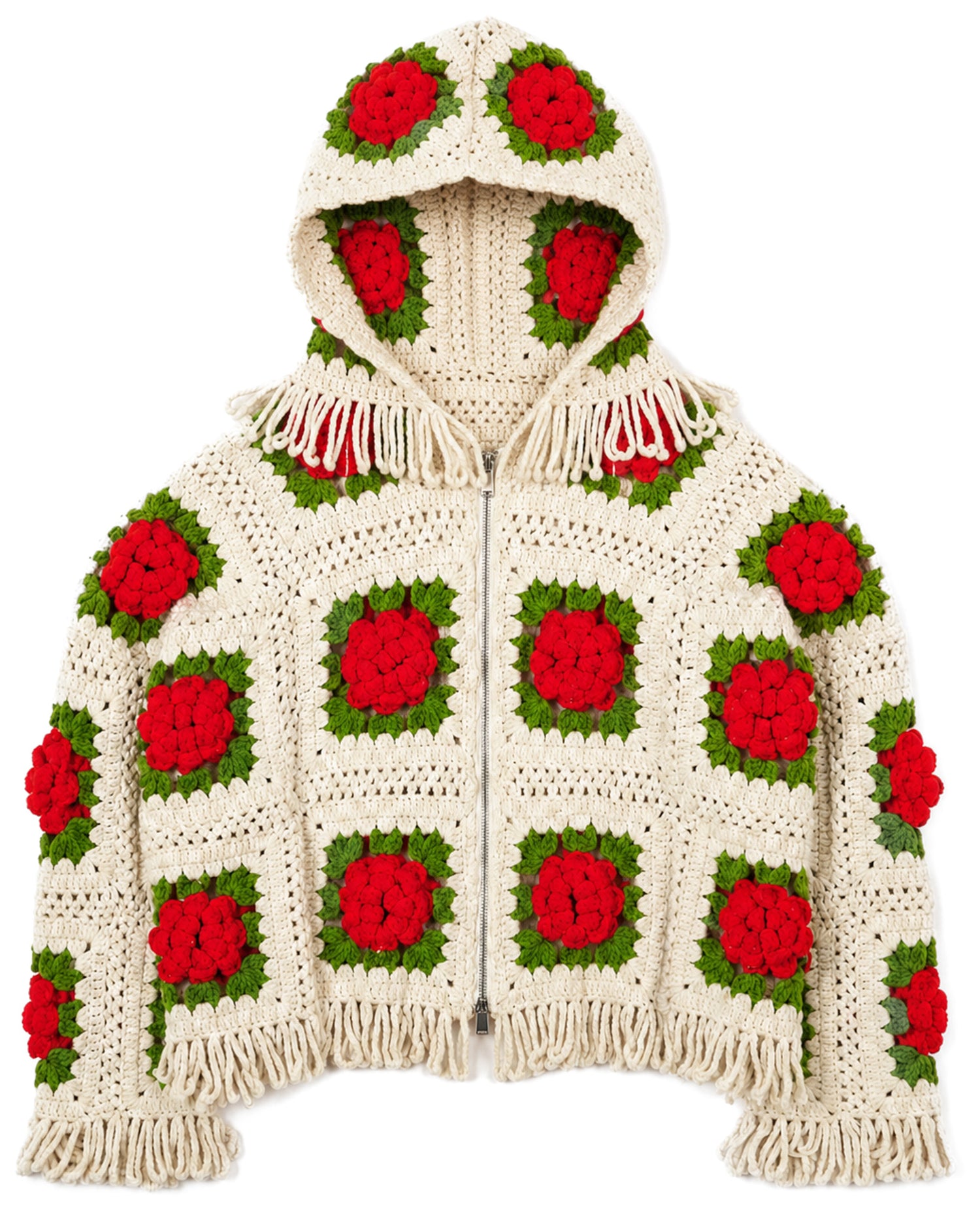 Rose Crochet Zip Poncho