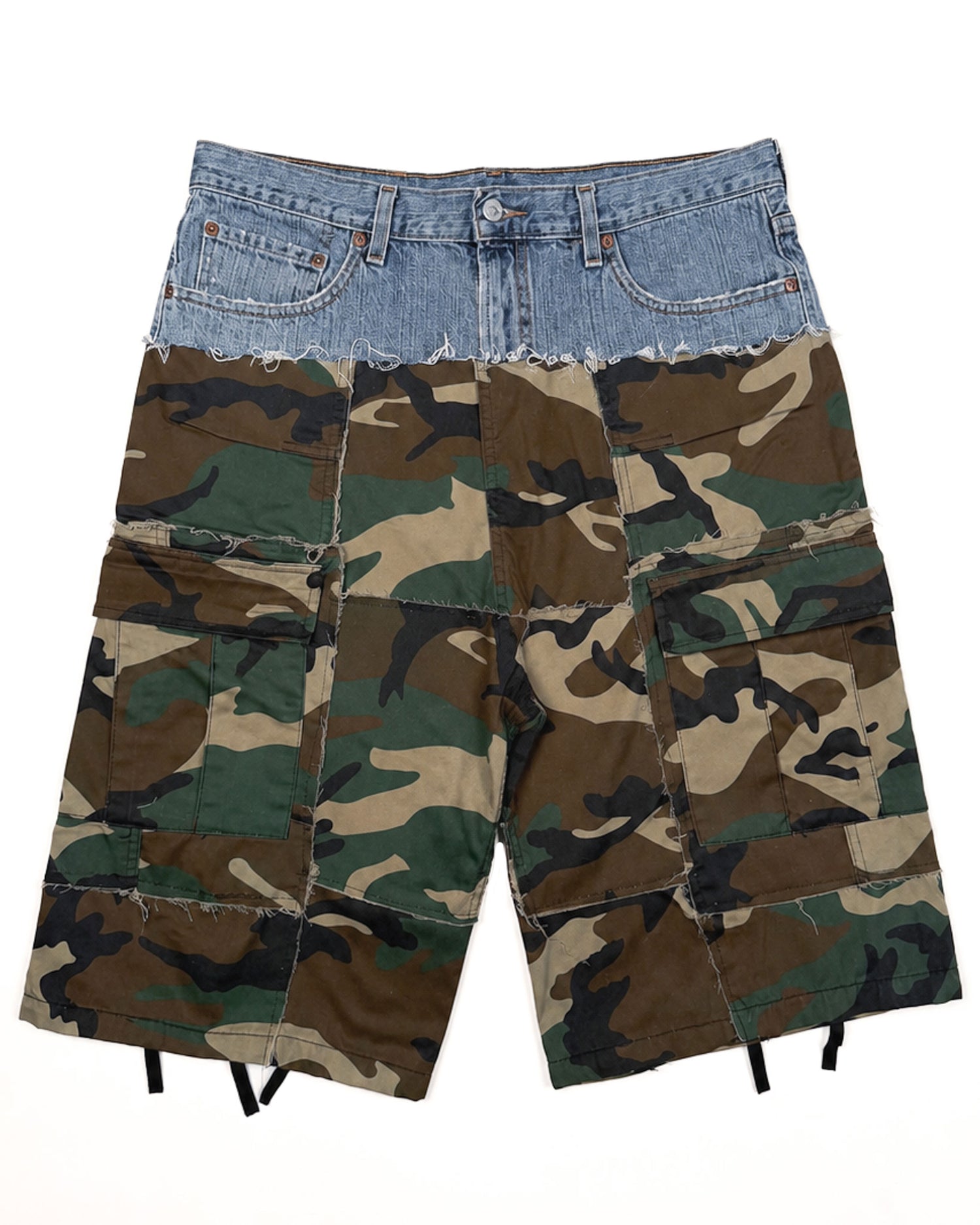 Patchwork Camo + Denim Shorts