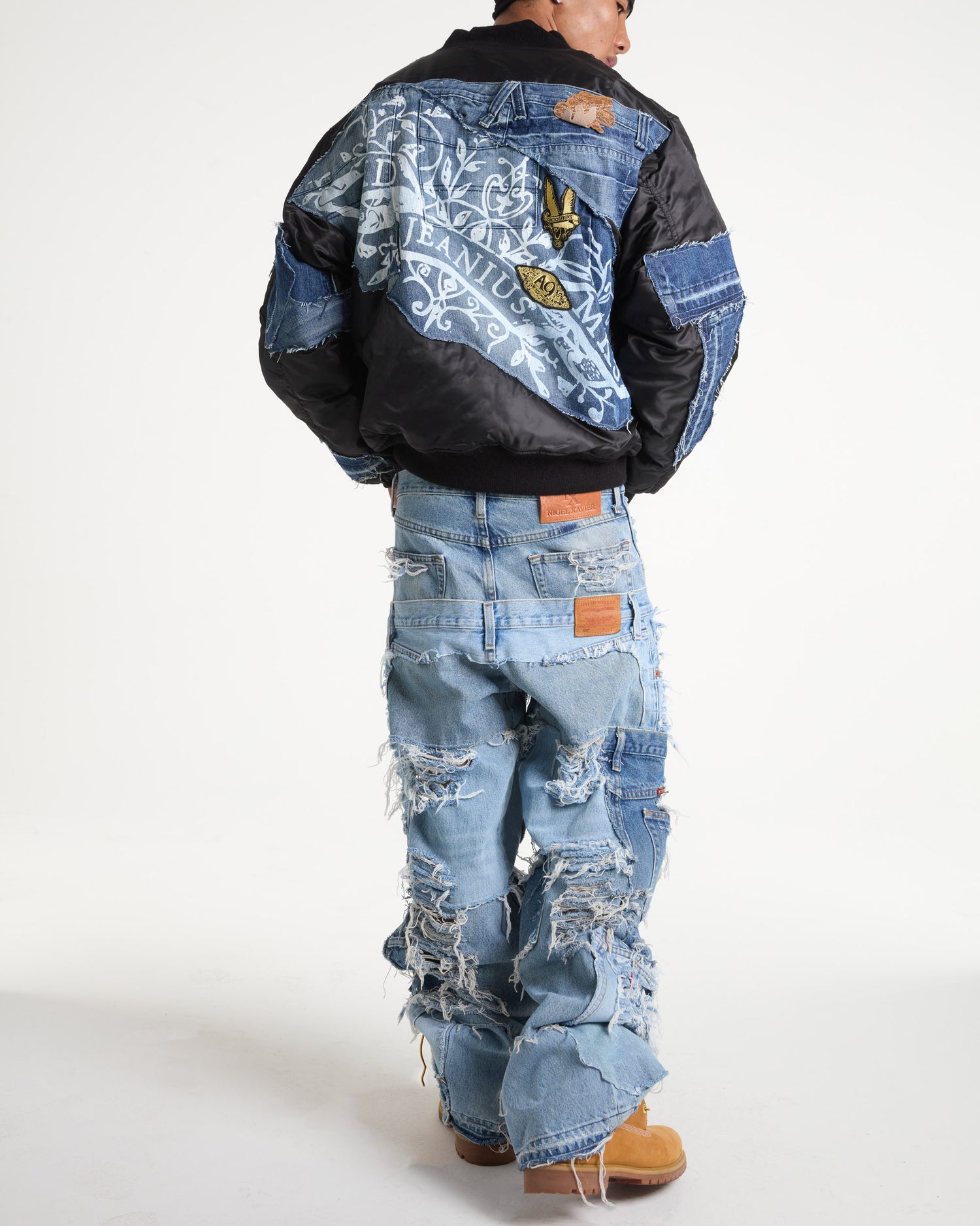 Akademiks Medium Wash Denim Bomber Jacket