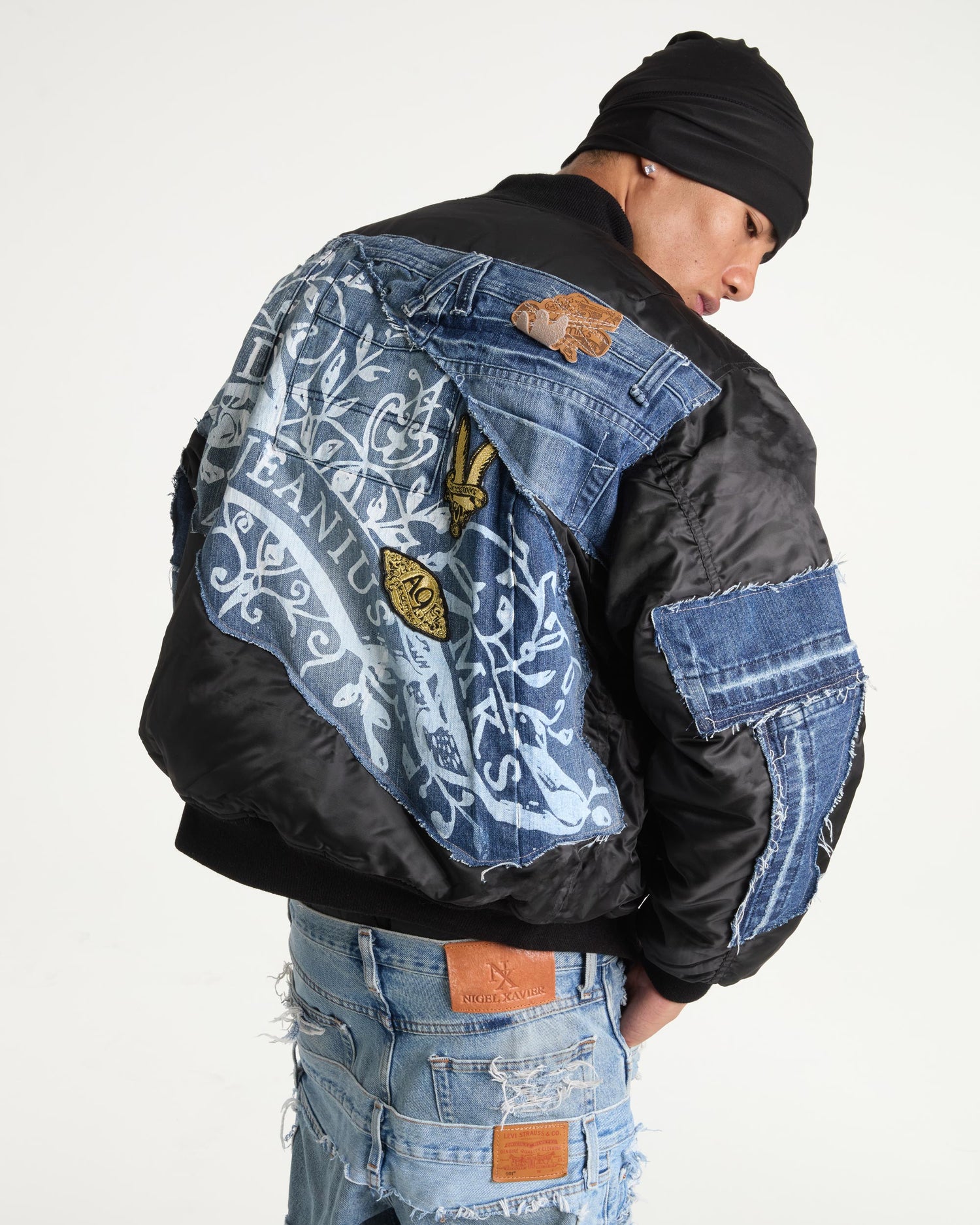 Akademiks Medium Wash Denim Bomber Jacket