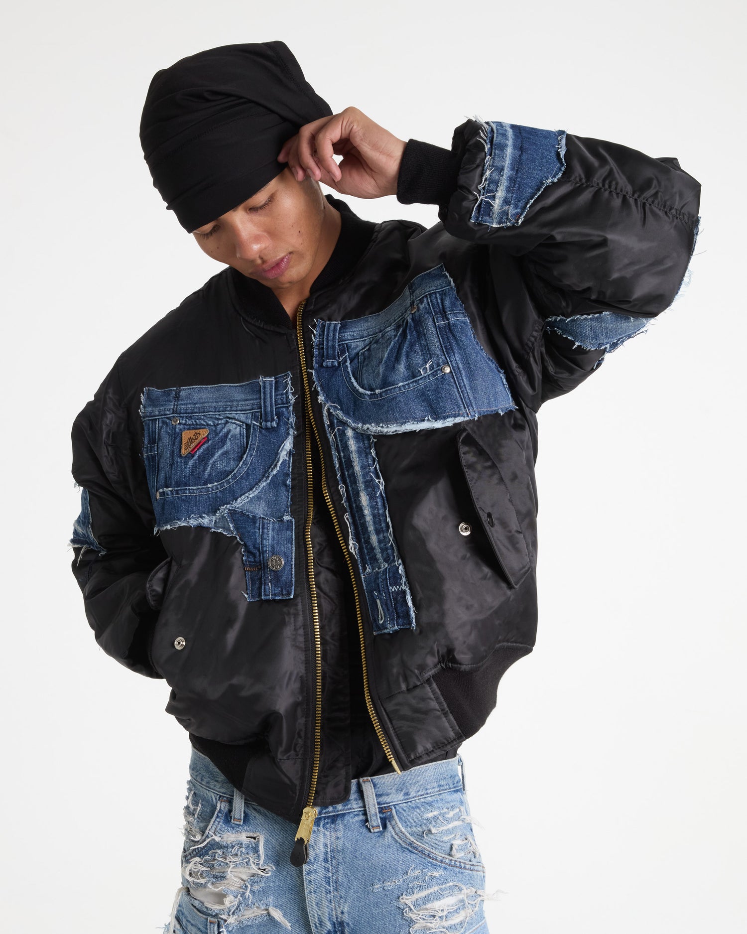 Akademiks Medium Wash Denim Bomber Jacket