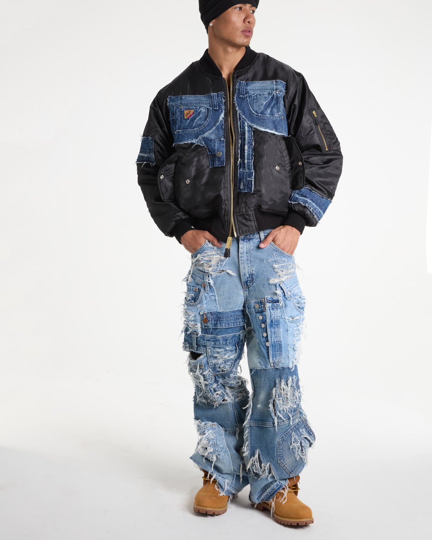 Akademiks Medium Wash Denim Bomber Jacket