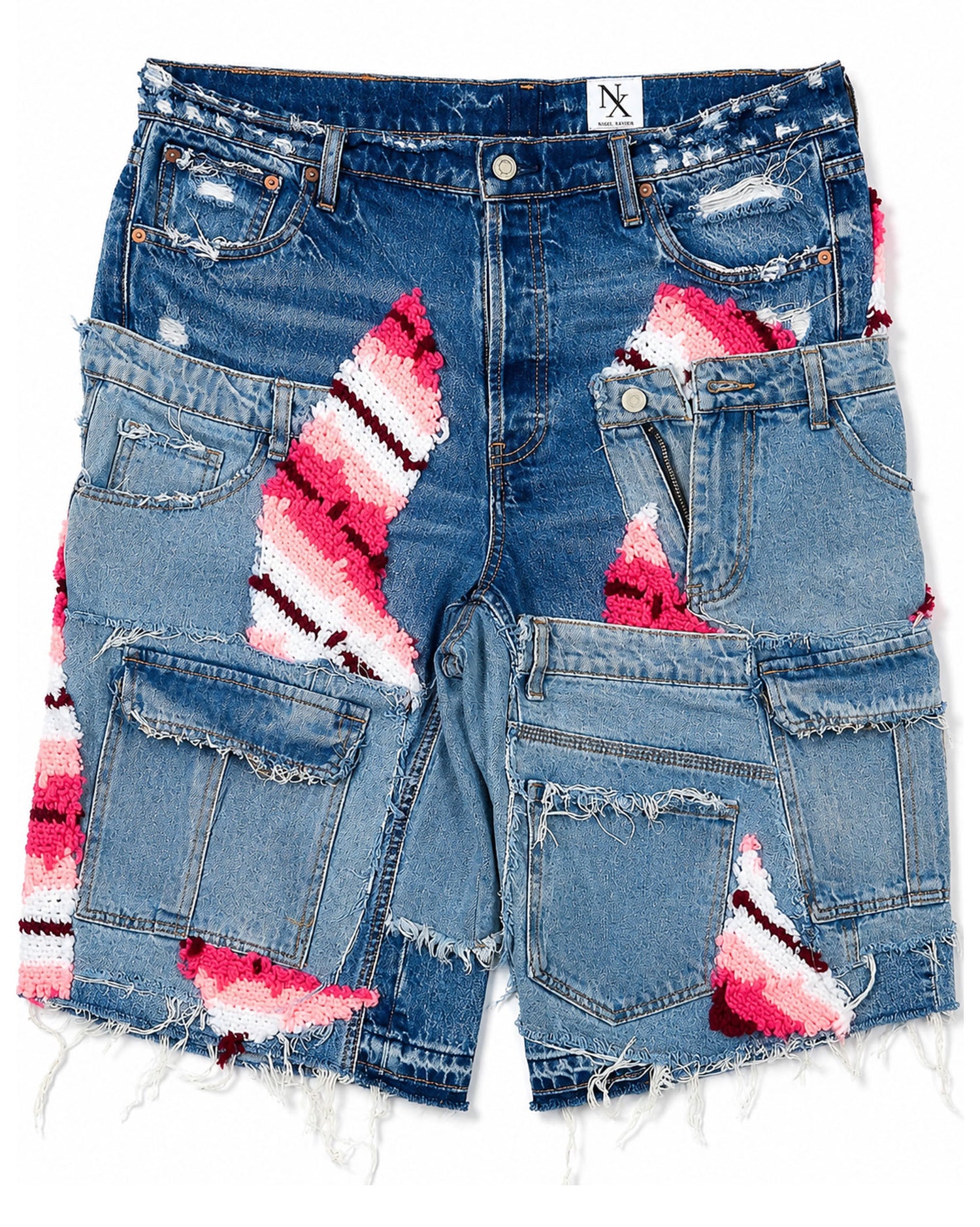 Pink Crochet x Patchwork Denim Shorts