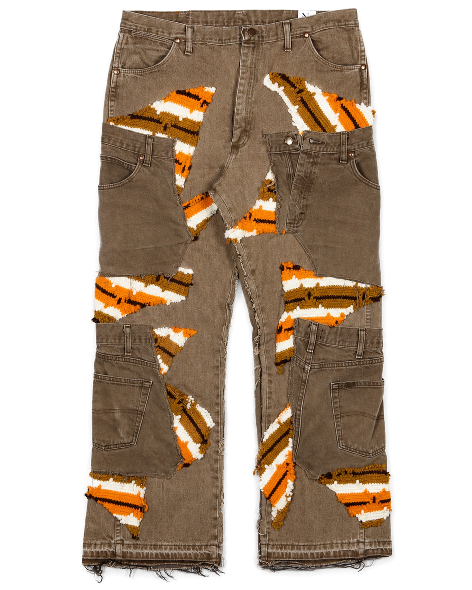 Orange Crochet x Patchwork Denim Jeans