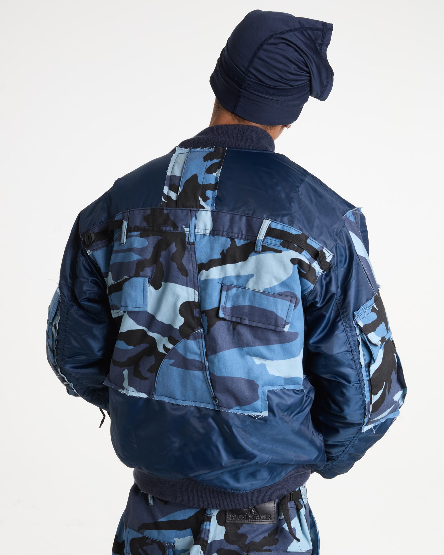 Sky Blue Camo Cargo Bomber Jacket