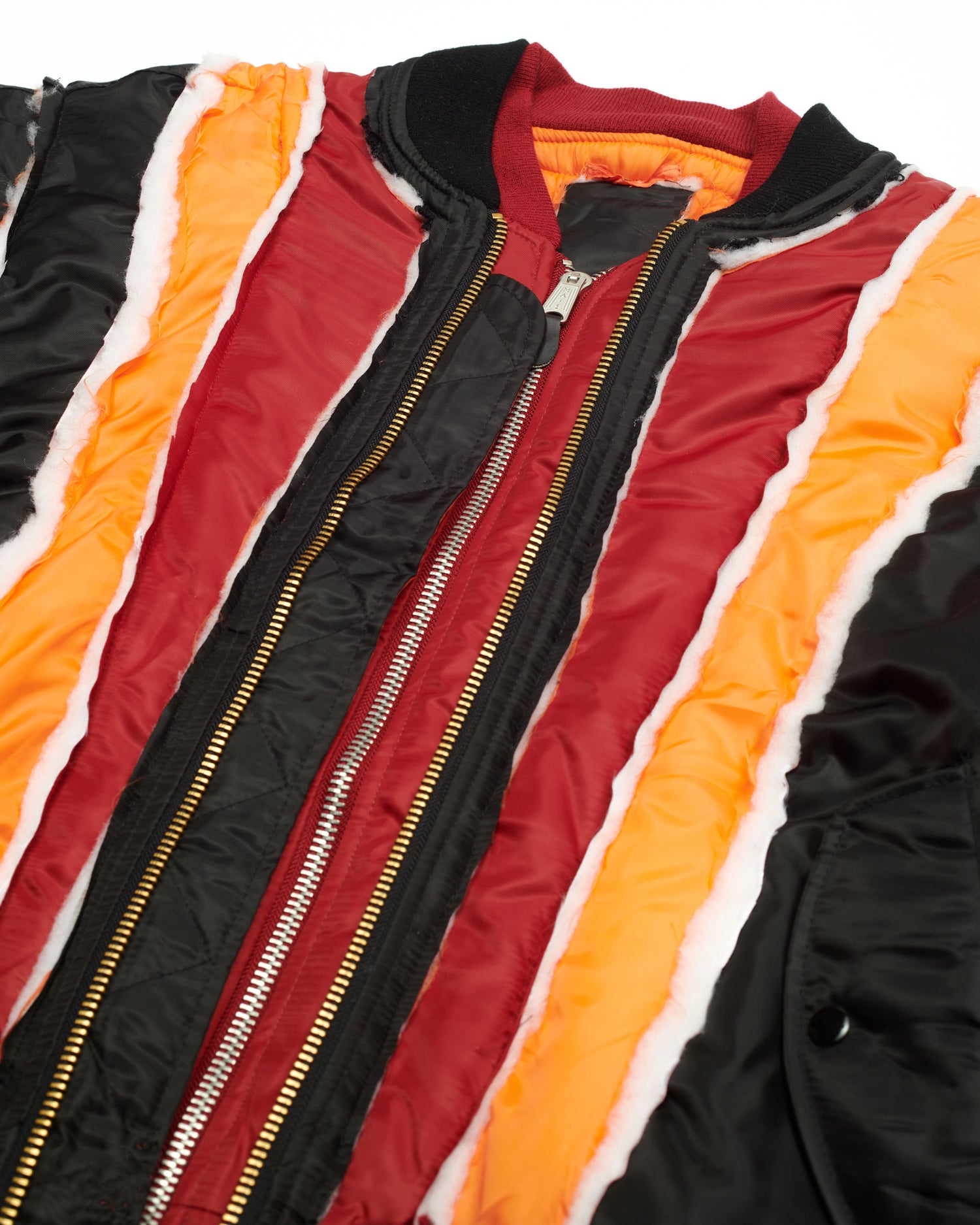 Black/Red Raw Panel Bomber Jacket