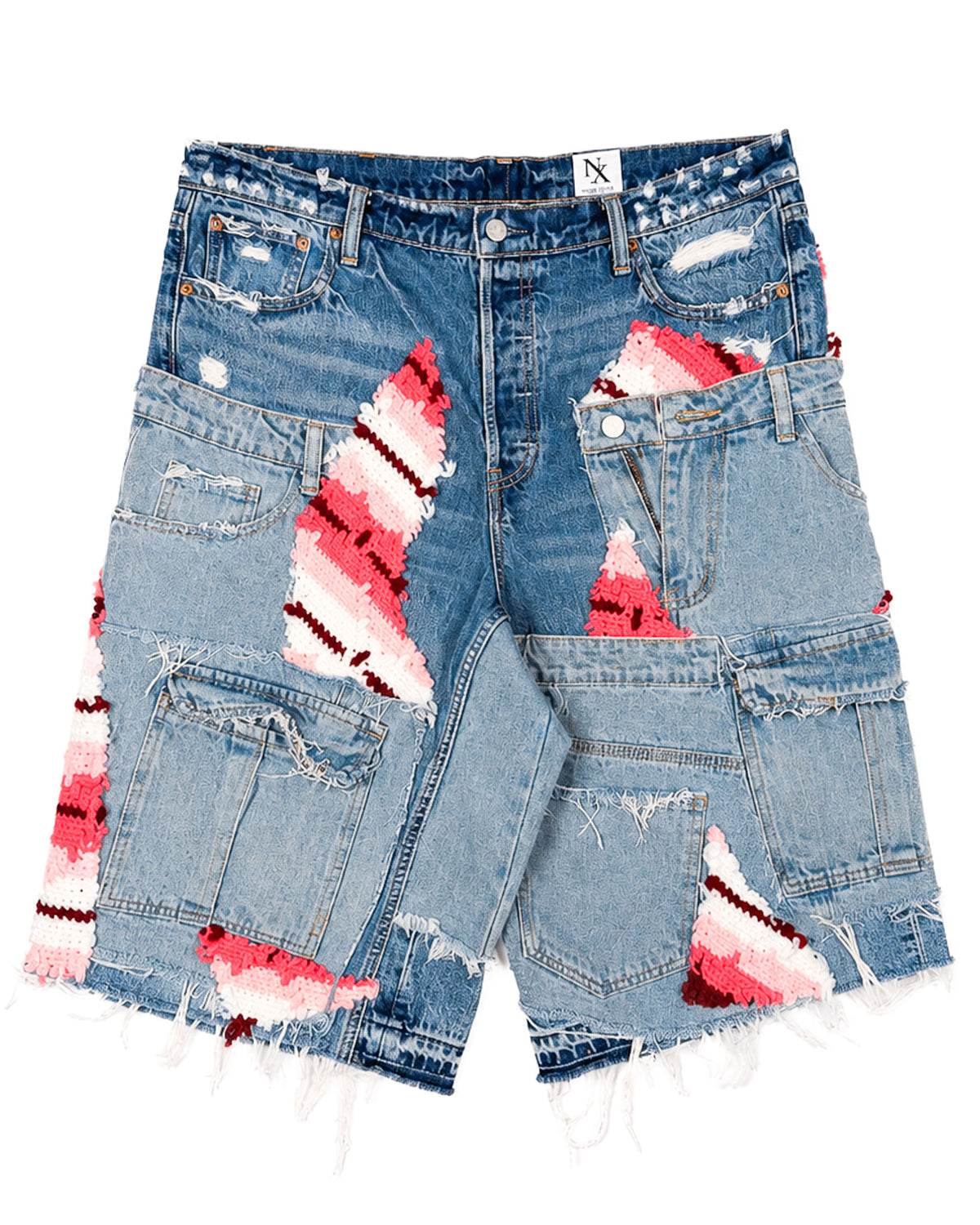 Pink Crochet x Patchwork Denim Shorts
