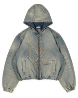 Logo Patch Denim Zip Up Hoodie