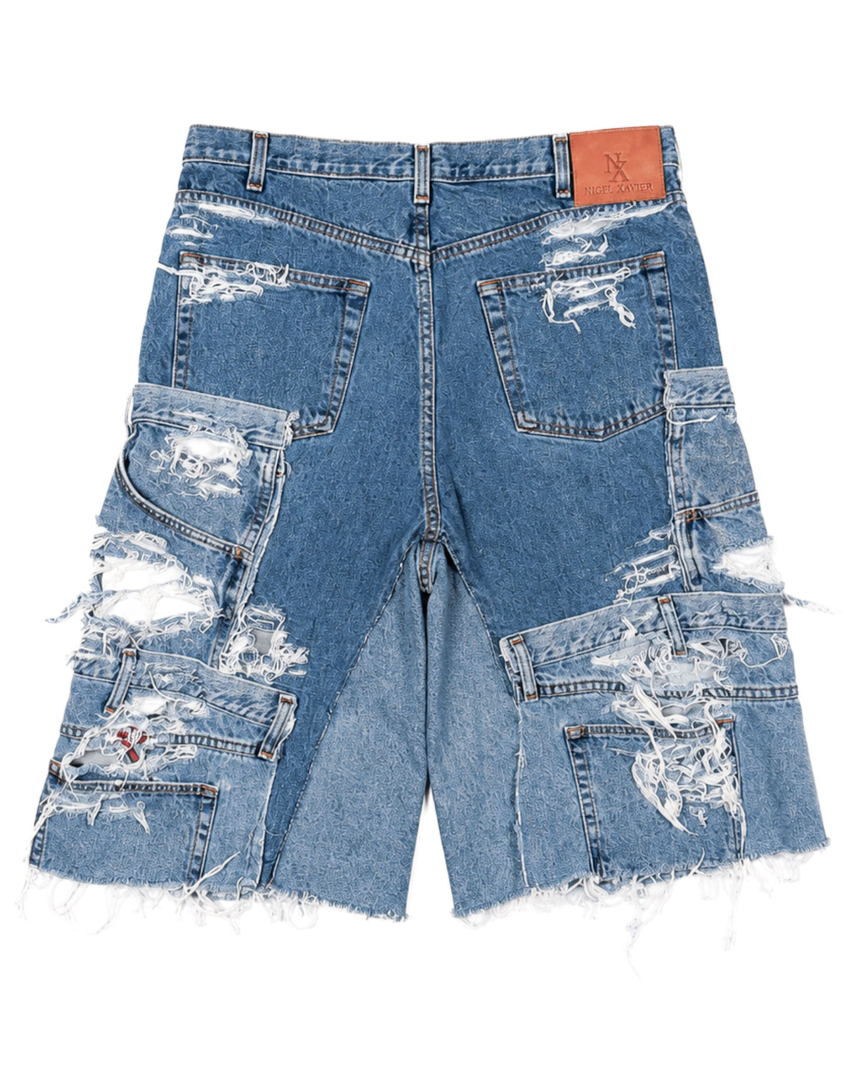 Distressed Patchwork Denim Shorts (Medium Wash Version)