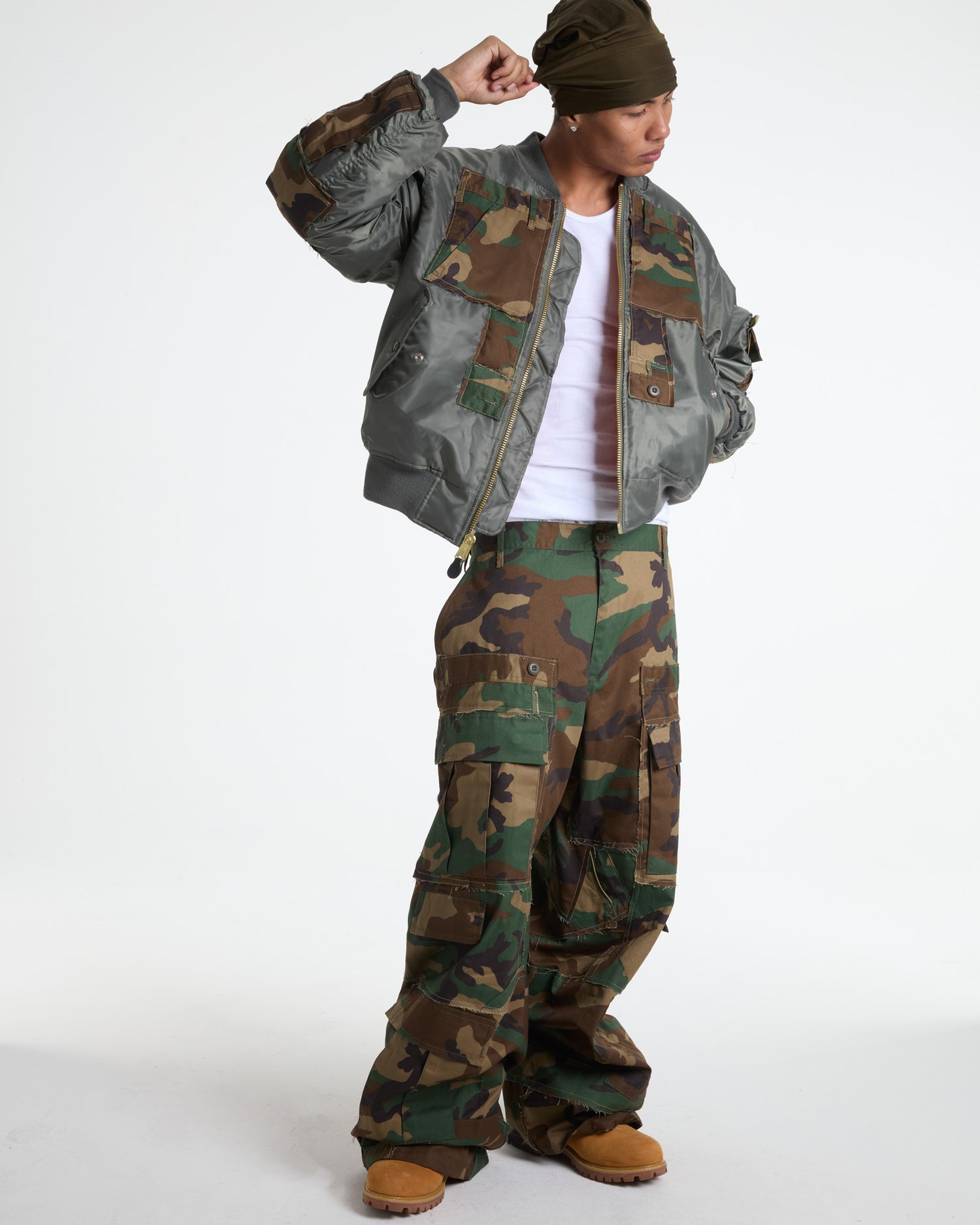 Woodland Camo Cargo Bomber Jacket