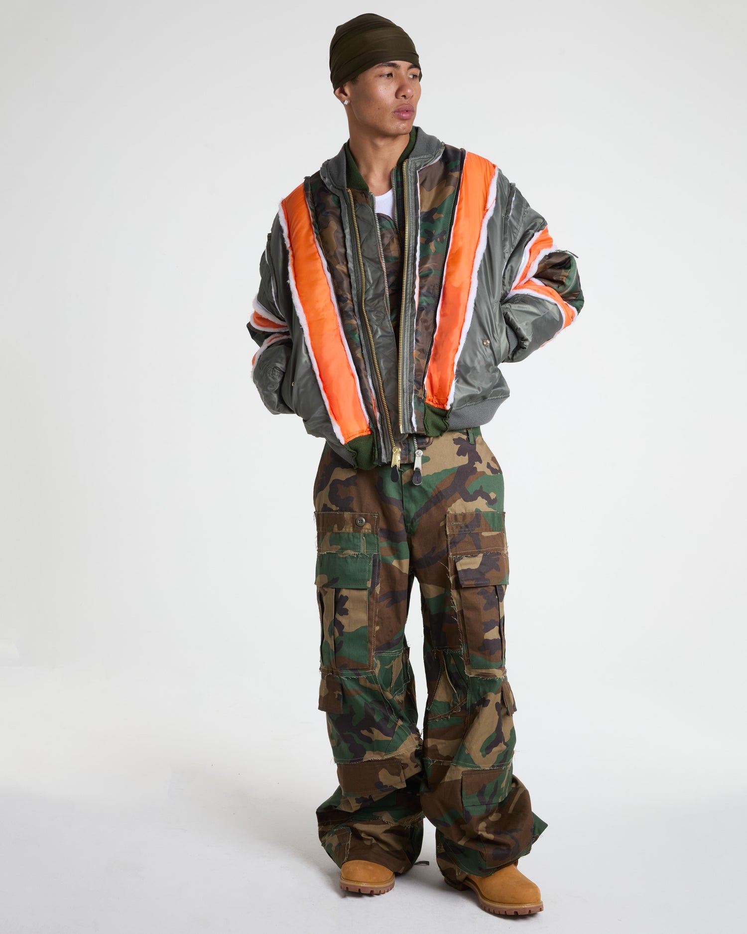 Woodland Camo/Olive Raw Panel Bomber Jacket