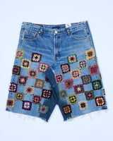 Checkerboard Crochet x Denim Shorts