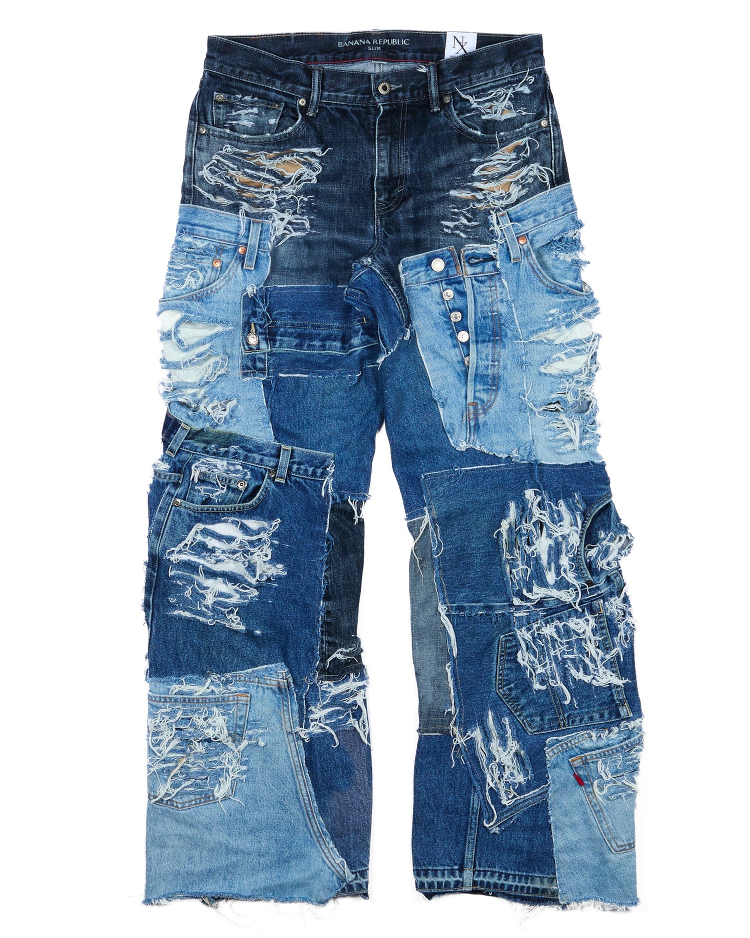 Distressed Patchwork Denim Jeans (Dark Version)