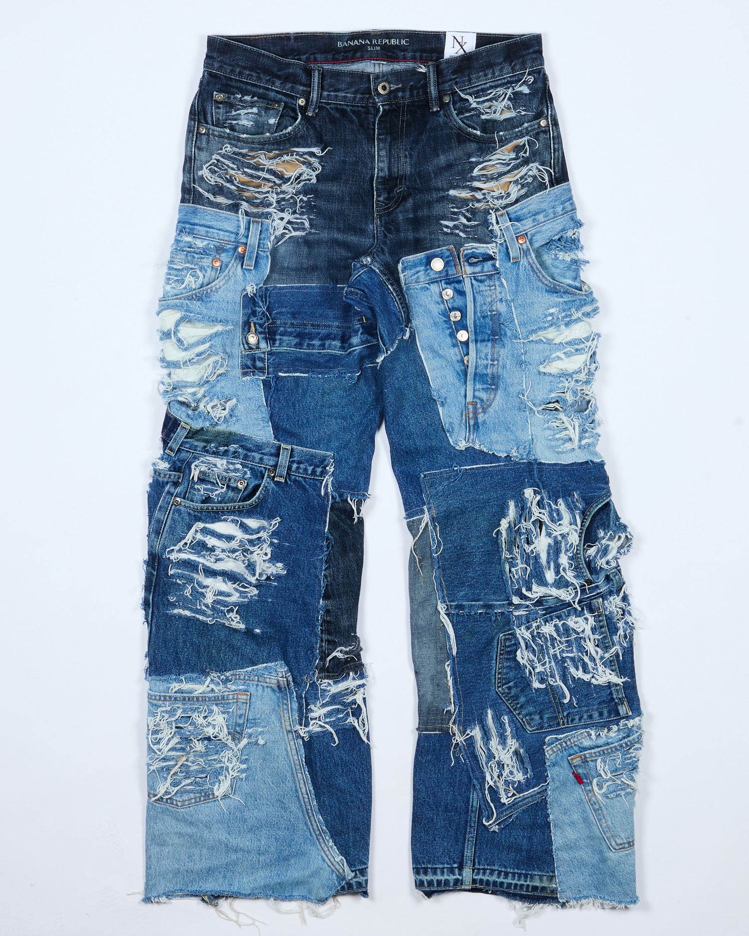 Distressed Patchwork Denim Jeans (Dark Version)
