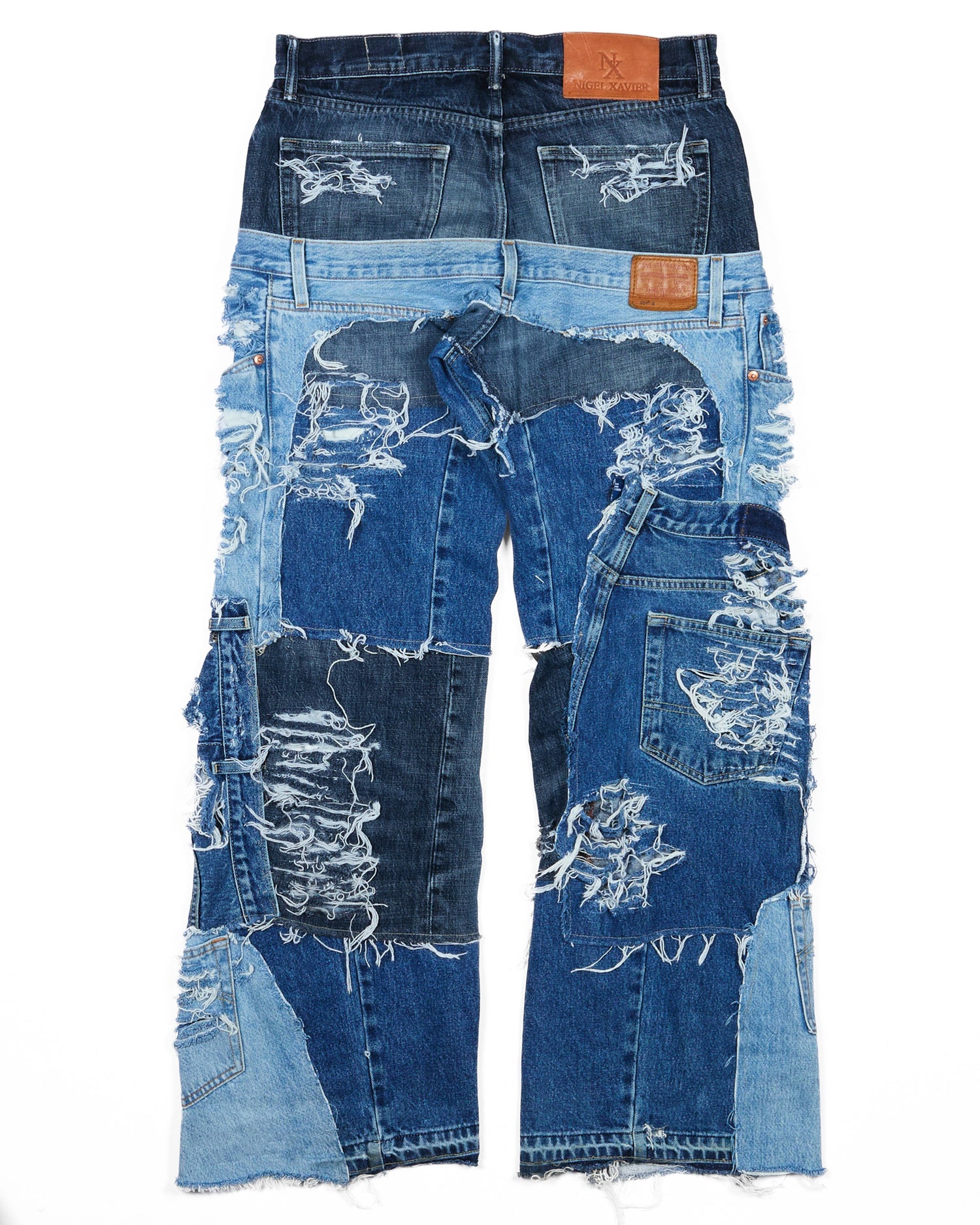 Distressed Patchwork Denim Jeans (Dark Version)