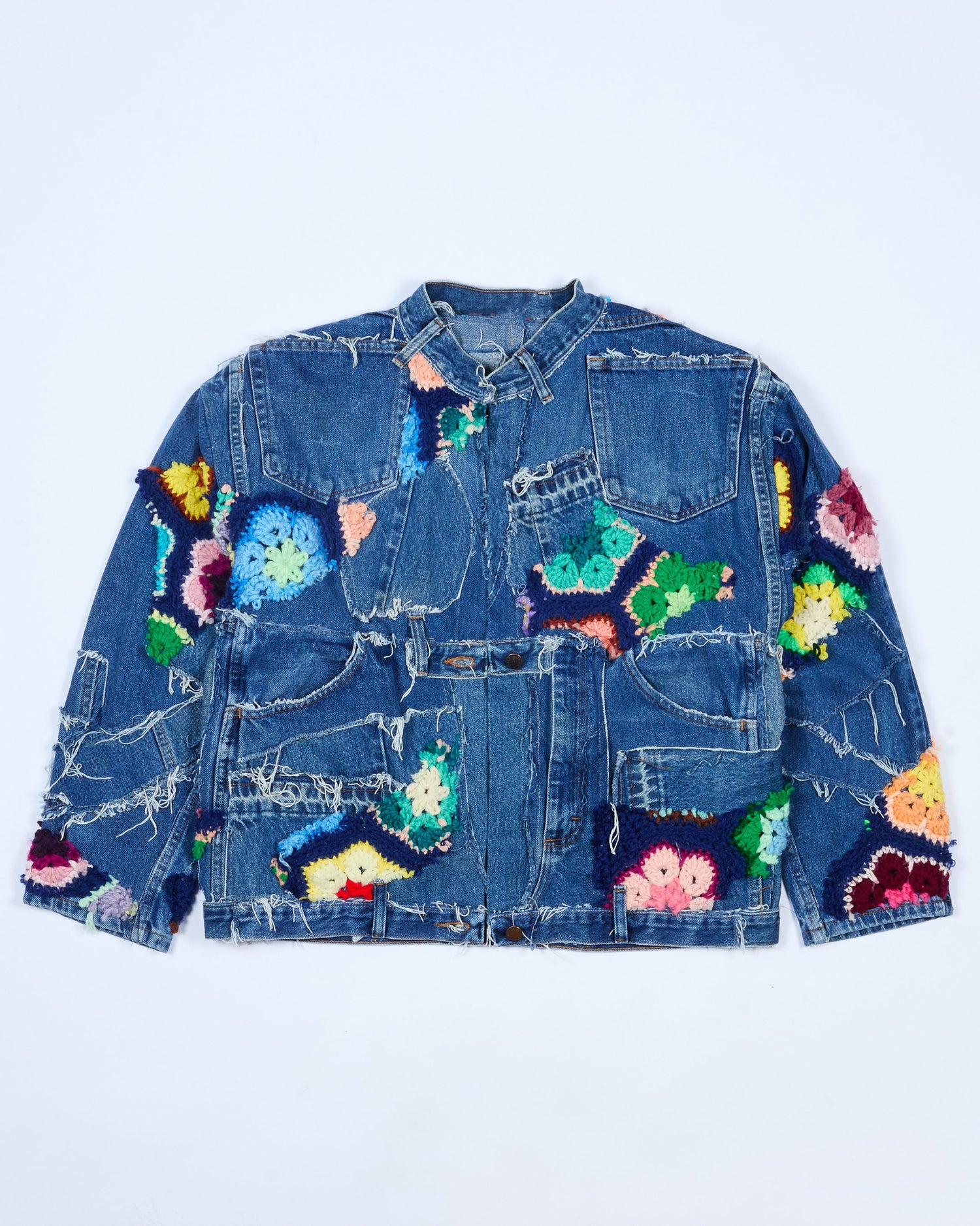 Navy Crochet x Patchwork Denim Jacket