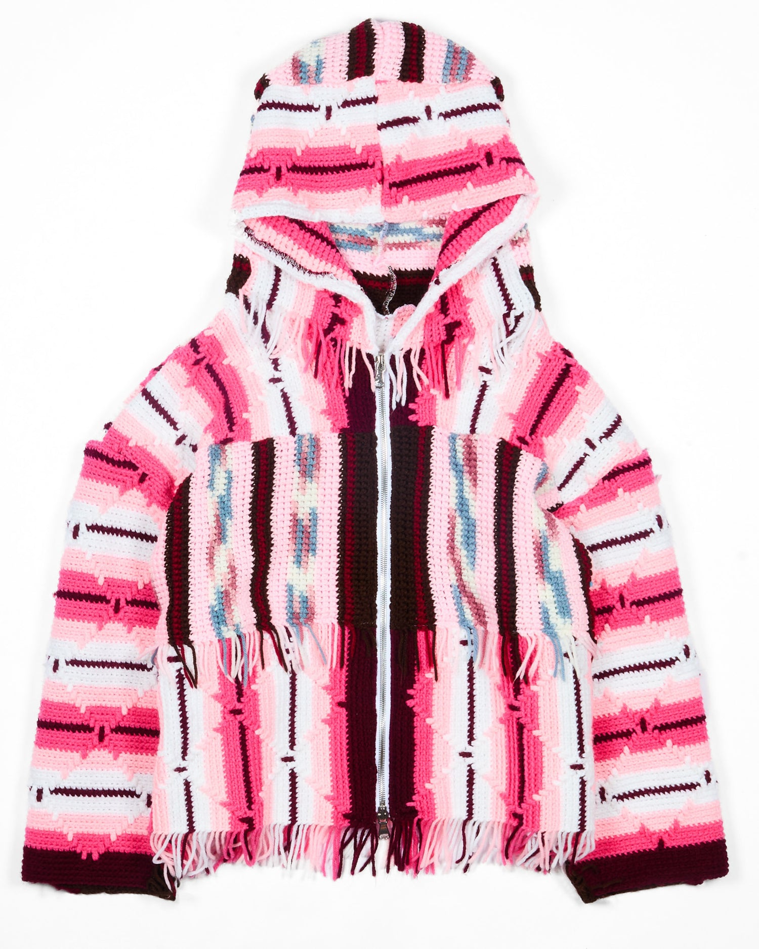 Pink Panel Crochet Zip Poncho