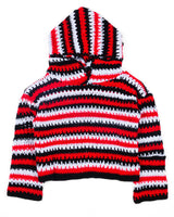 Cropped Black Red White Crochet Pullover