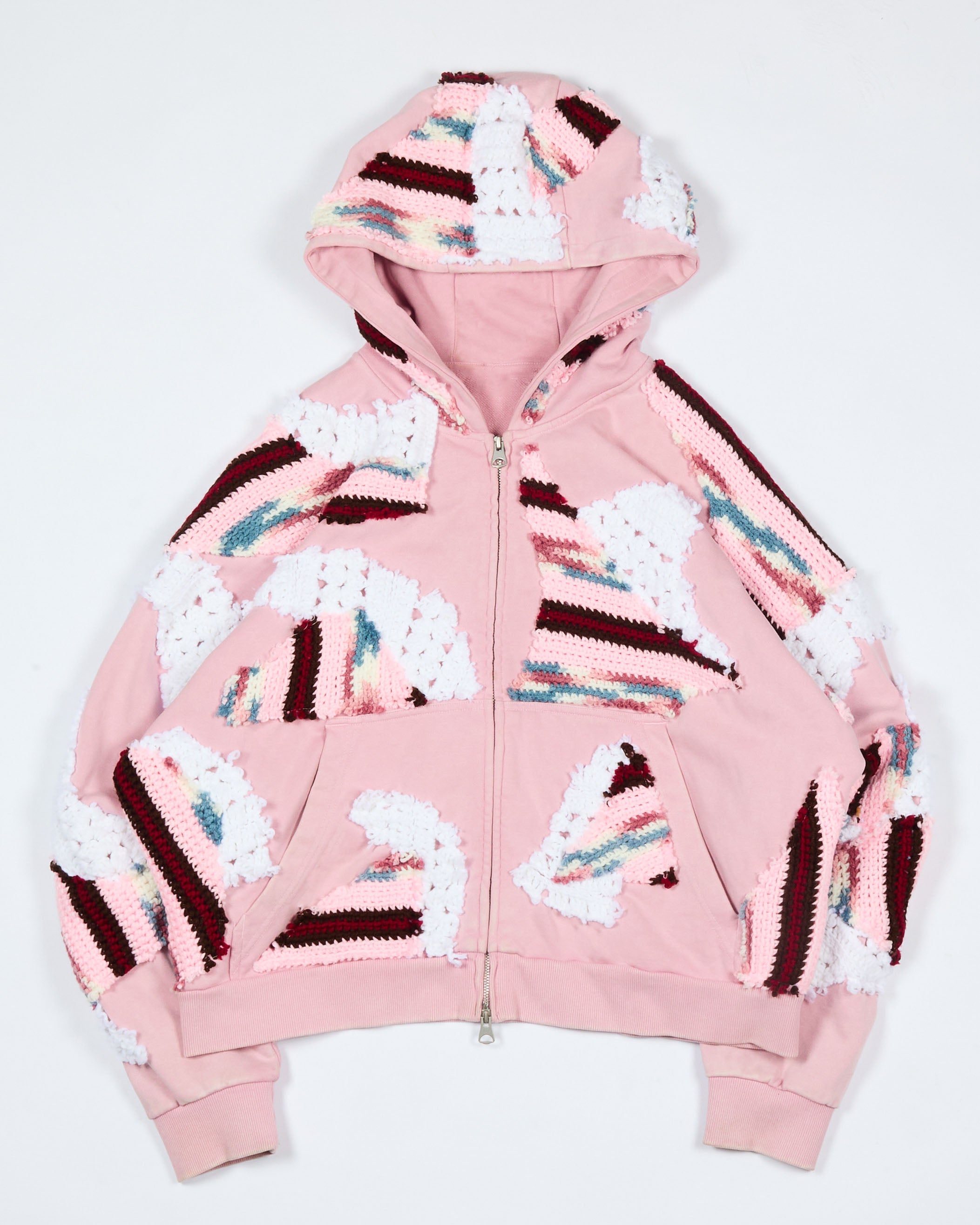 Pink Patchwork Crochet Zip-Up Hoodie – Nigel Xavier