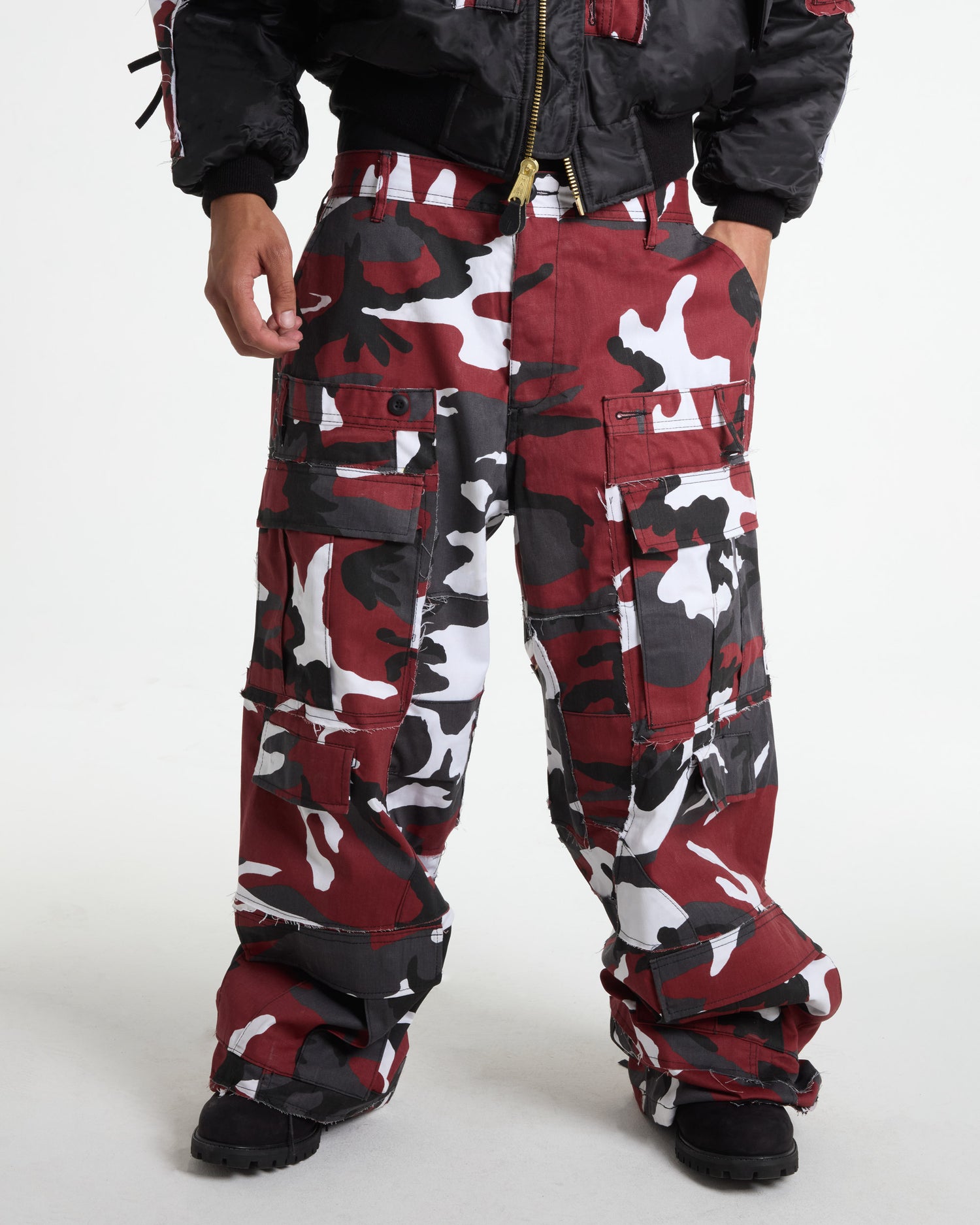 Red Rework Camo Cargo Pants