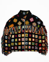 Multicolor Crochet Zip Jacket w/ Fringe