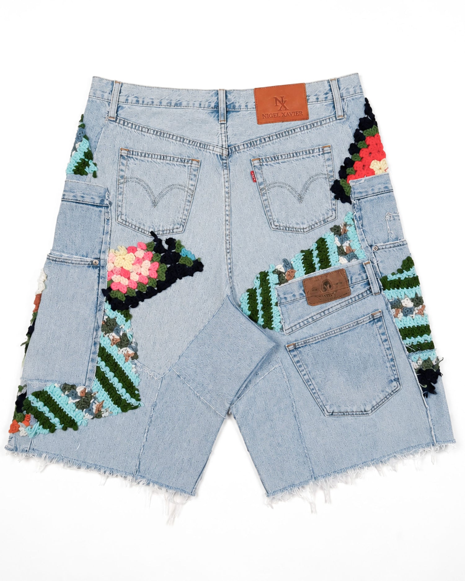 Teal Crochet Patchwork Denim Shorts