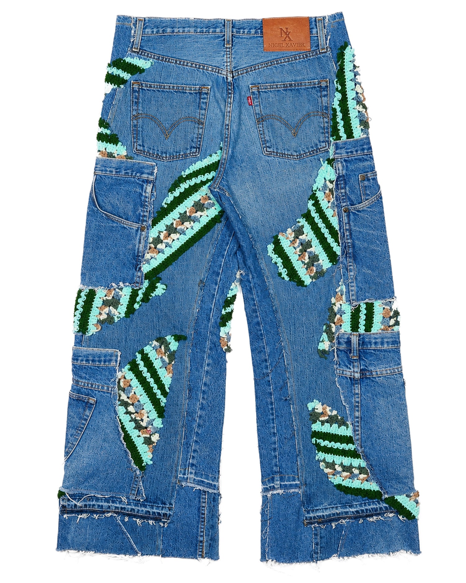 Teal Crochet x Patchwork Denim Jeans