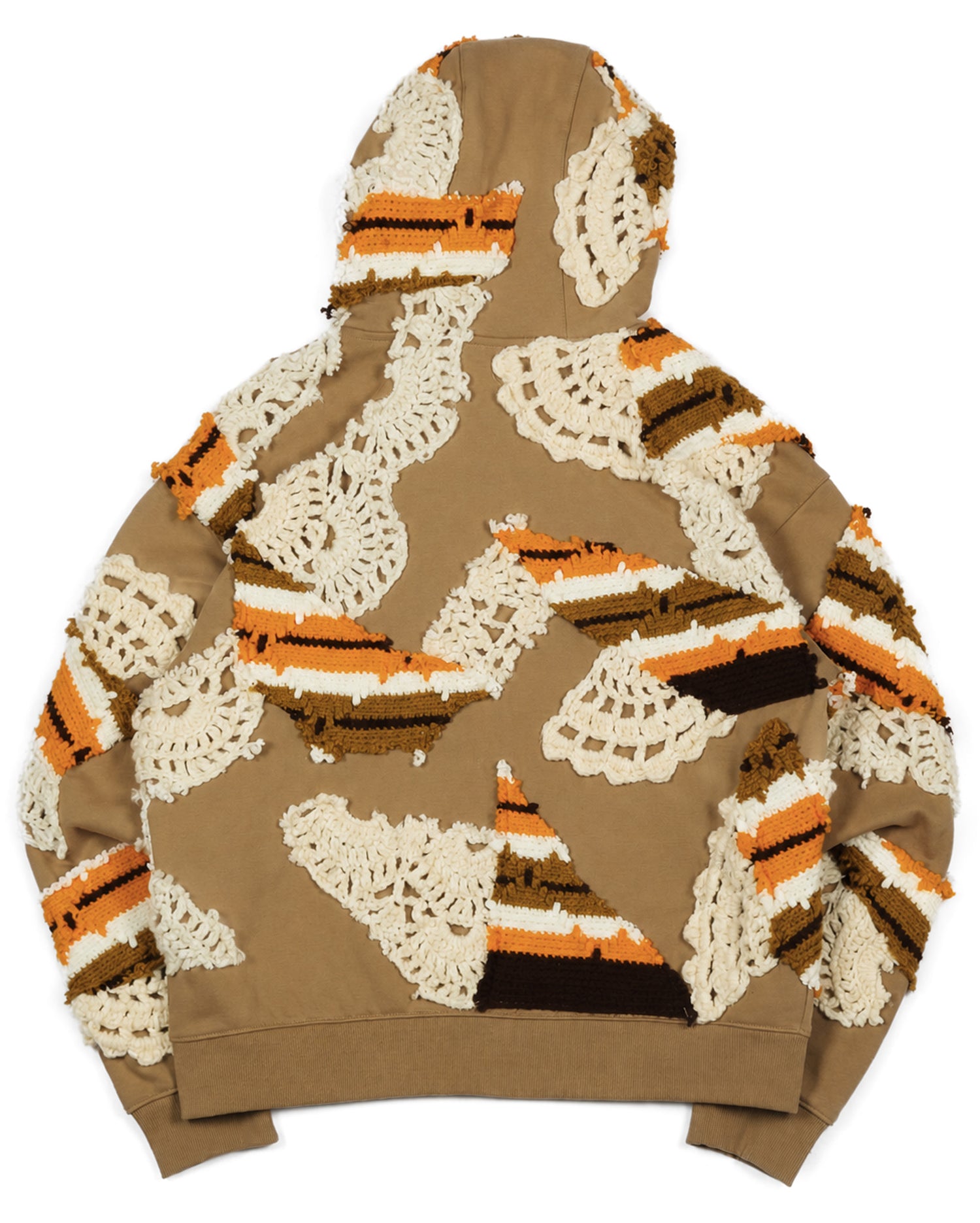 Orange Patchwork Crochet Zip-Up Hoodie