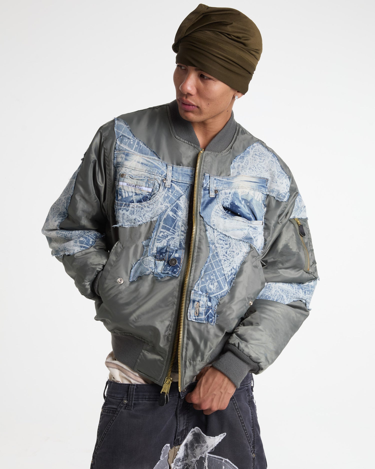 Map Denim Bomber Jacket