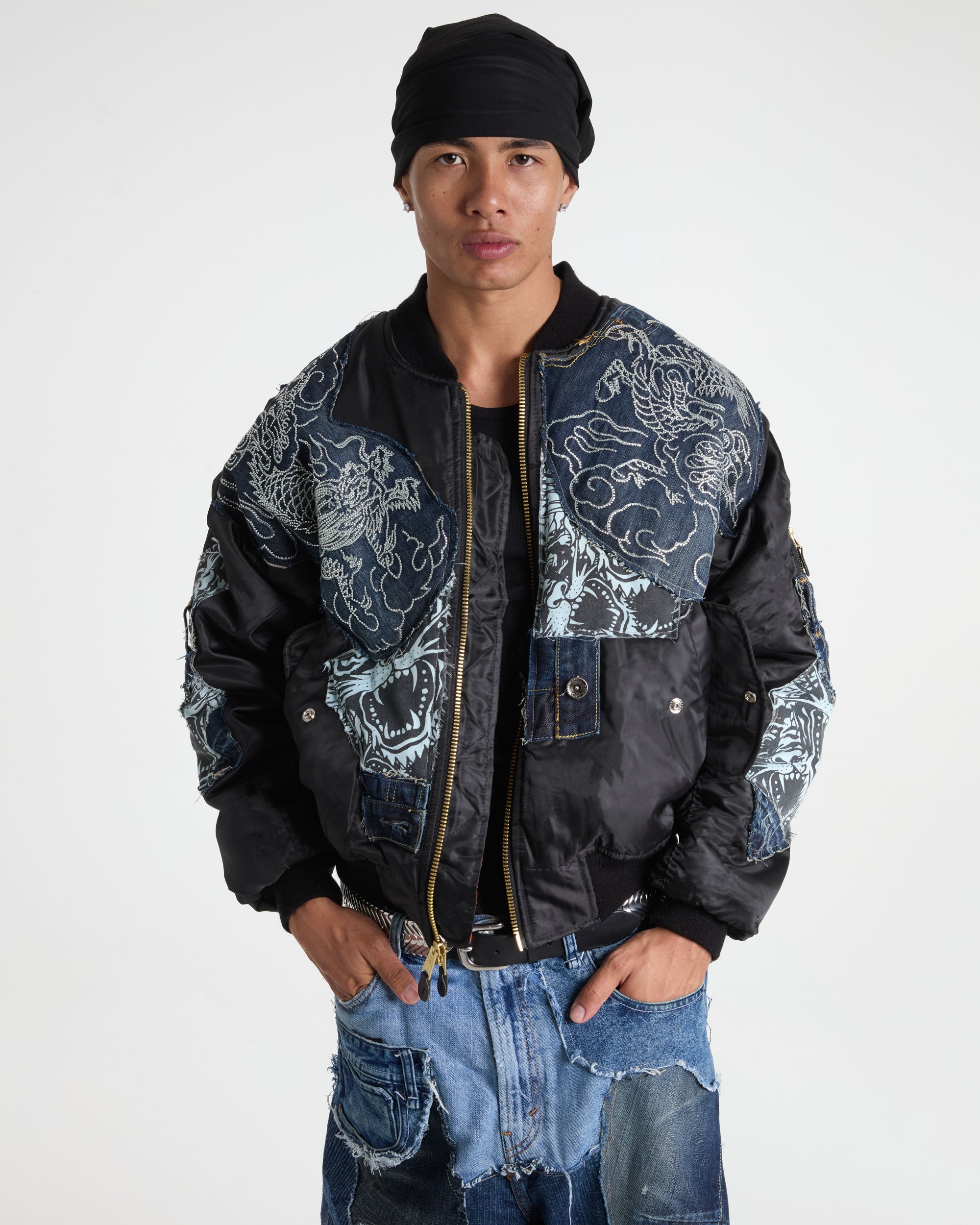 daddy jacket　エパ　ネイビー Ed Hardy Rhinestoned Bomber Jacket – Nigel Xavier