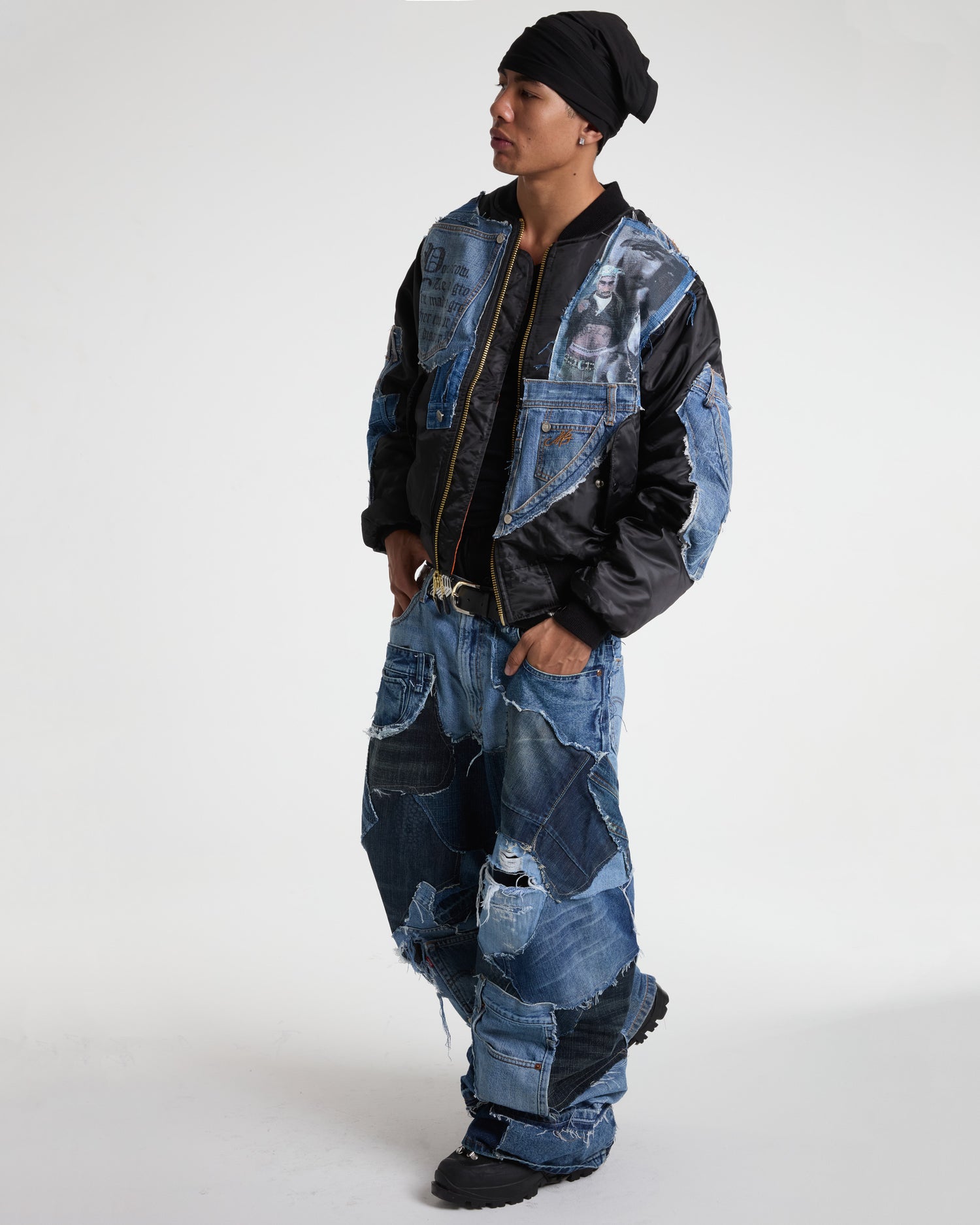 Tupac Medium Wash Denim Bomber Jacket