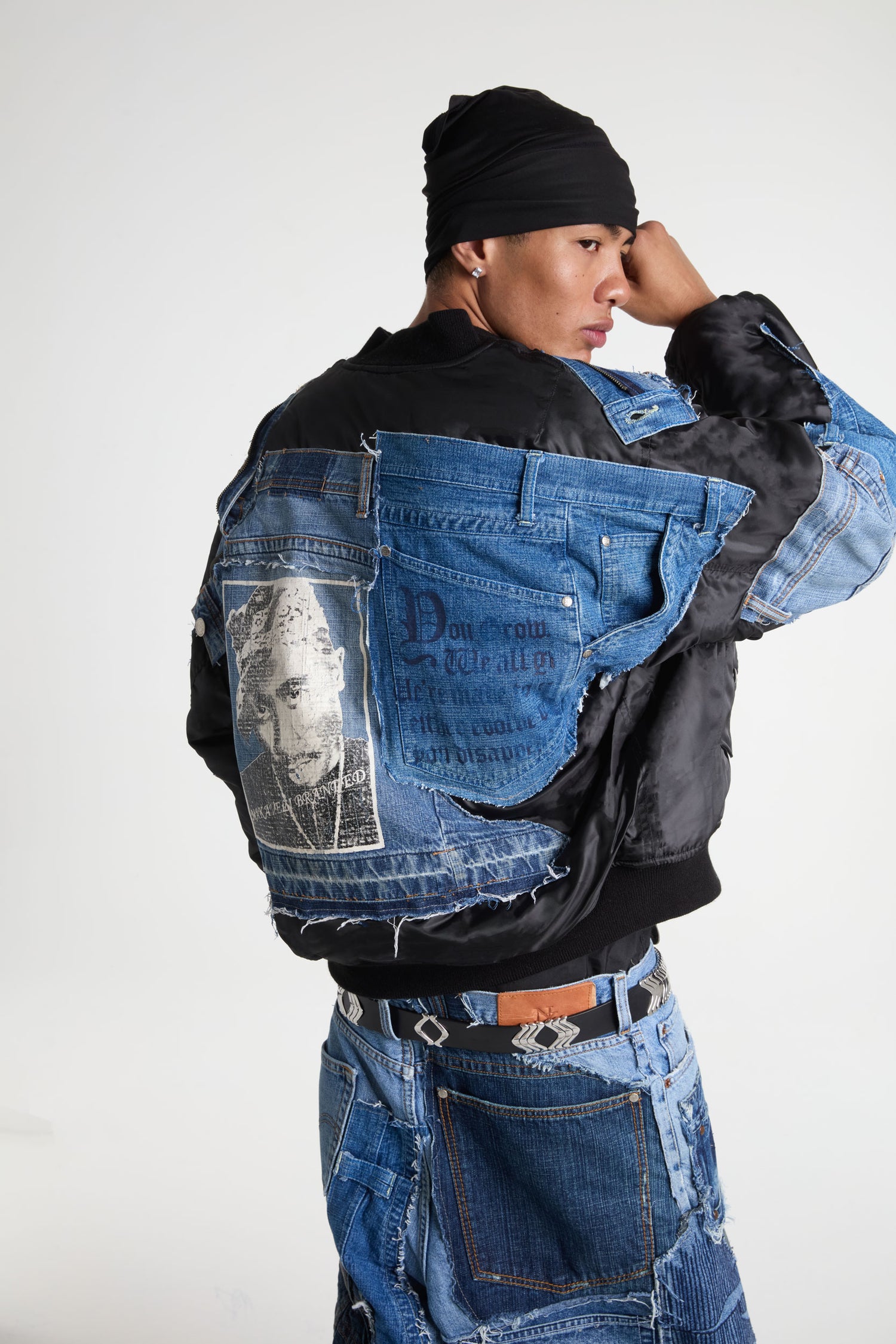 Tupac Medium Wash Denim Bomber Jacket
