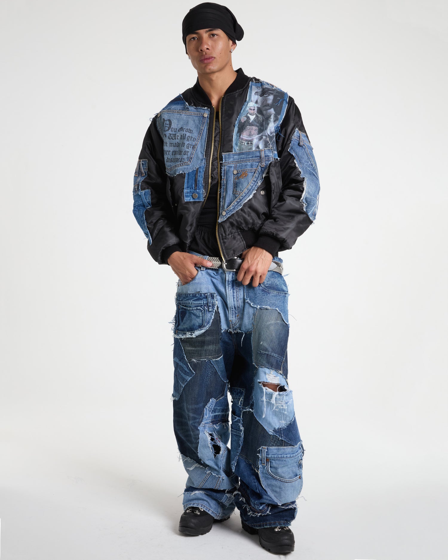Tupac Medium Wash Denim Bomber Jacket