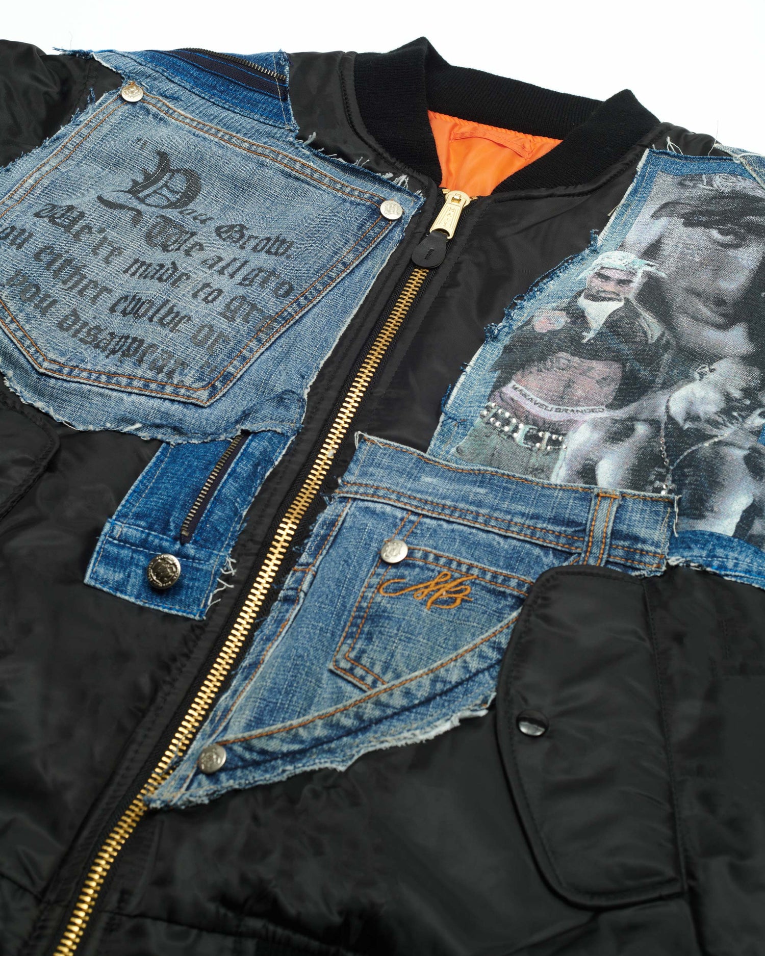 Tupac Medium Wash Denim Bomber Jacket
