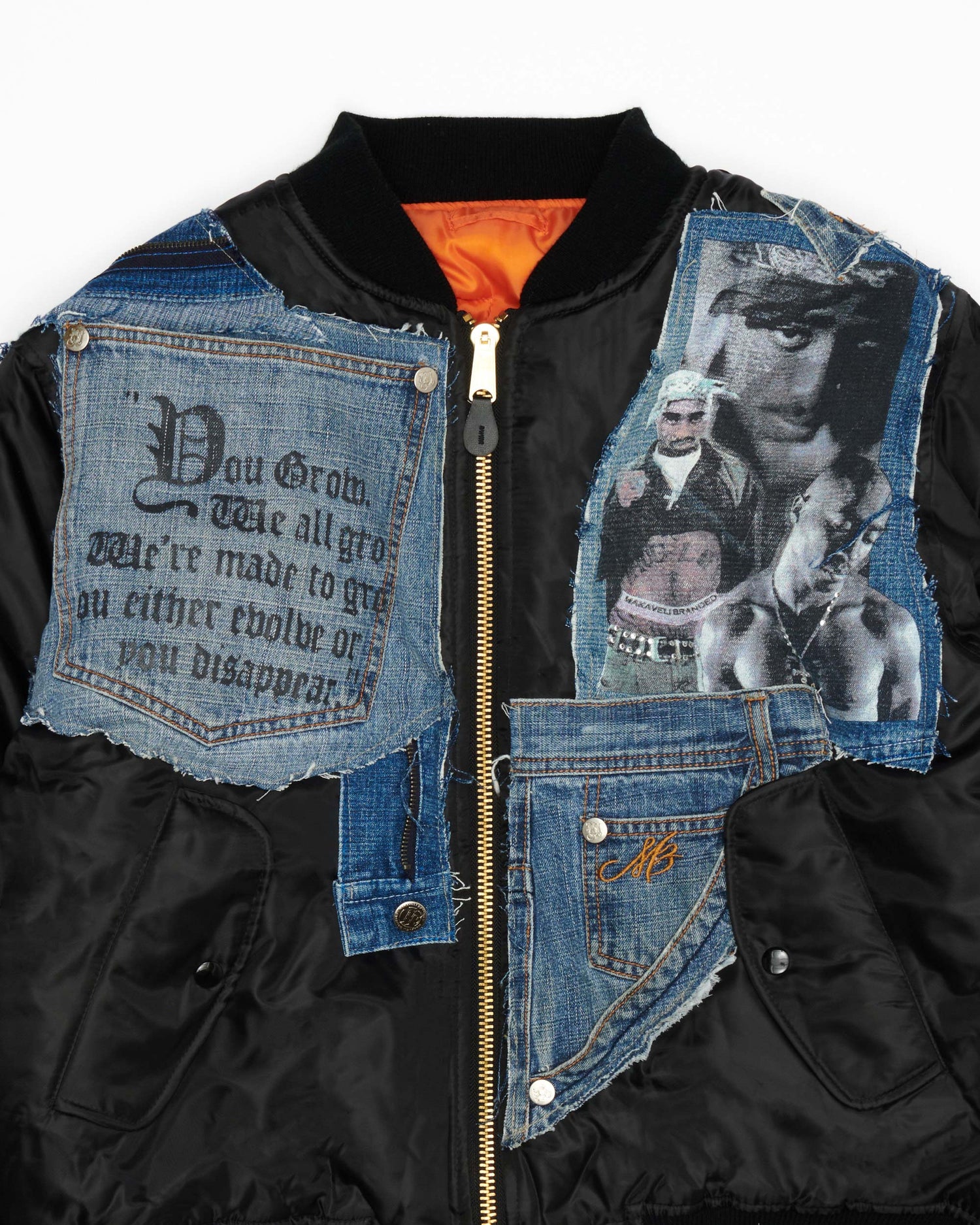 Tupac Medium Wash Denim Bomber Jacket