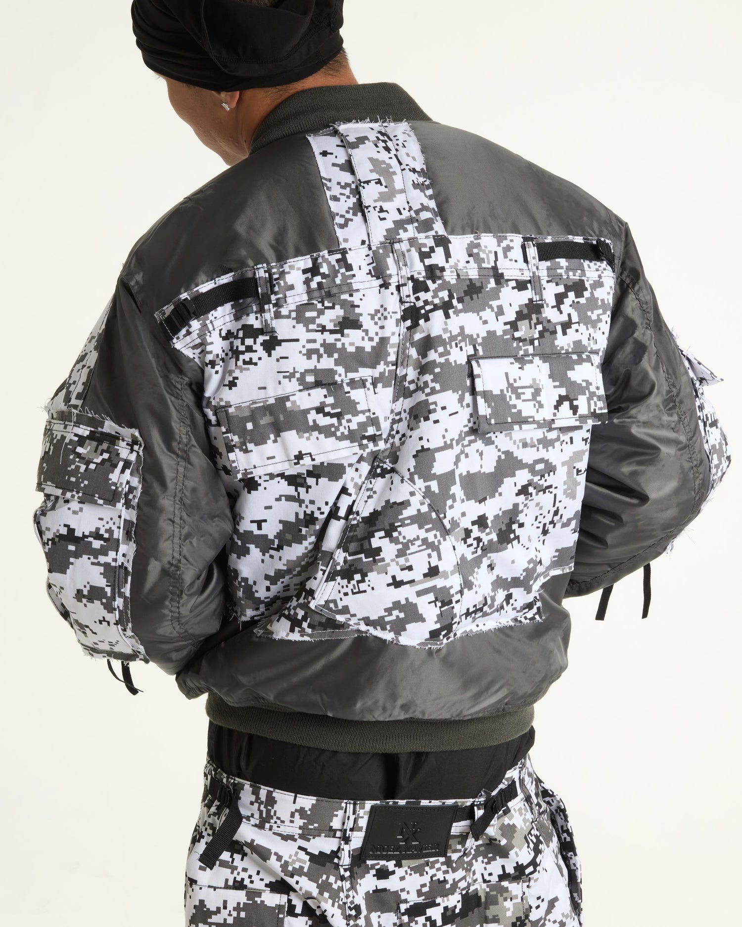 White Digital Camo Cargo Bomber Jacket