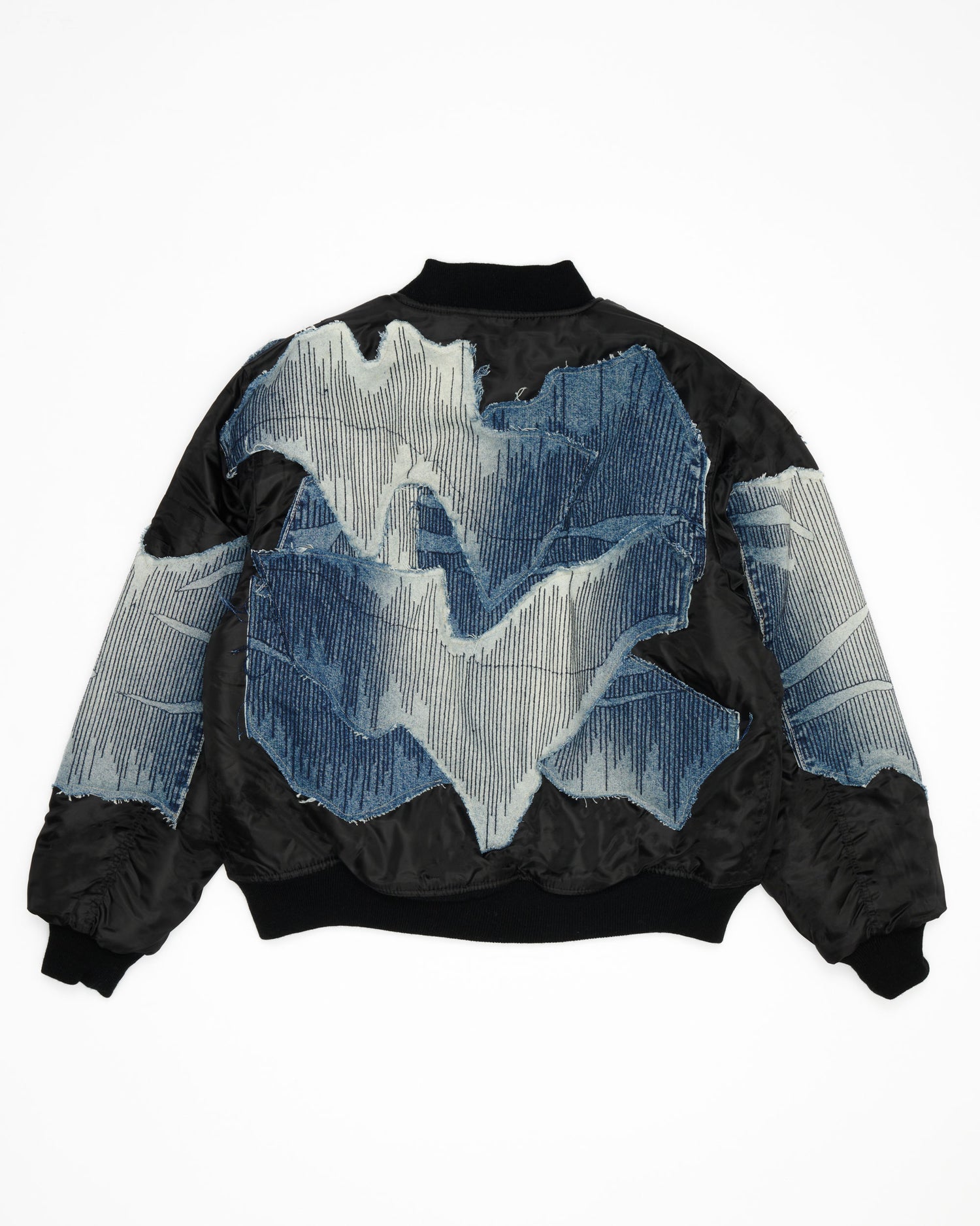 Zig Zag Stitch Denim Bomber Jacket